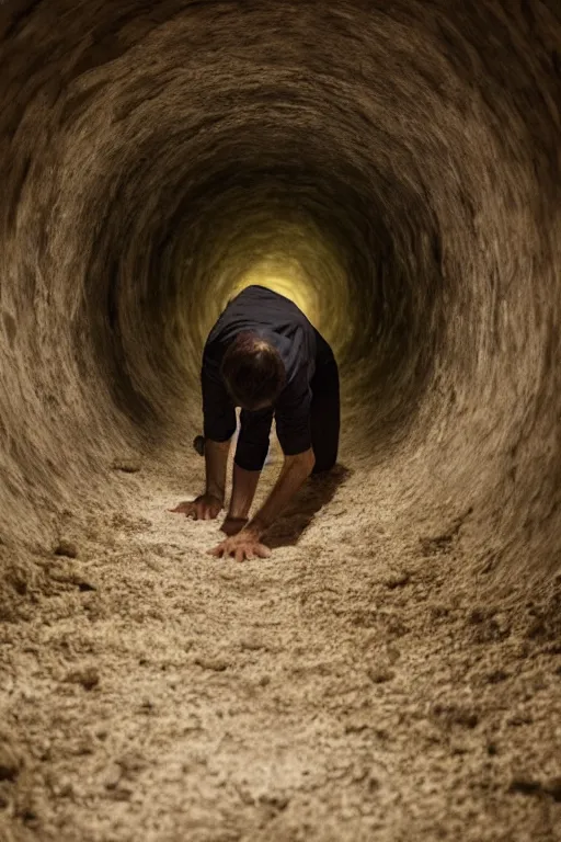 Image similar to cinematic still randy mantooth crawling inside a tunnel made of flesh, 4 k, dramatic lighting, body horror