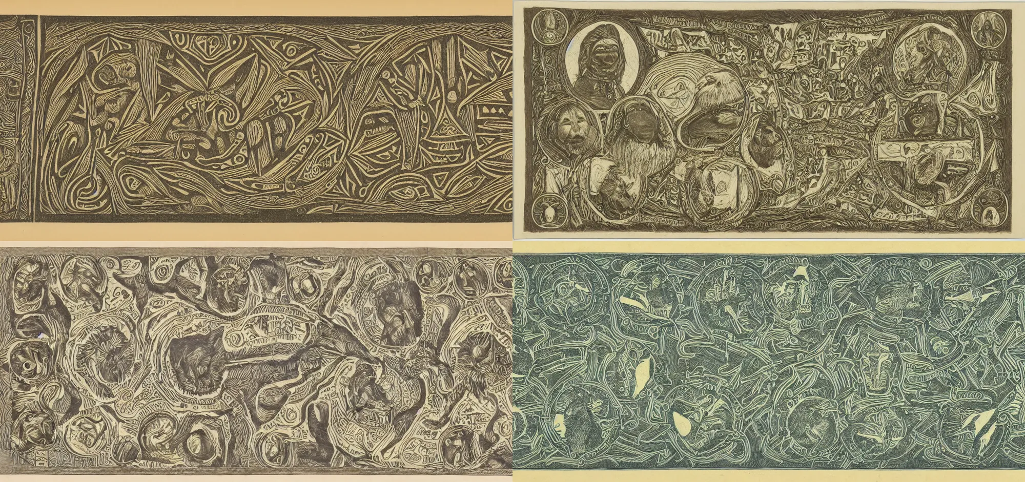 Prompt: a design of a Selknam money bill, engraving and decoration with aboriginal design and illustrations of Patagonian animals , with well-defined edges and clear figures, paper texture