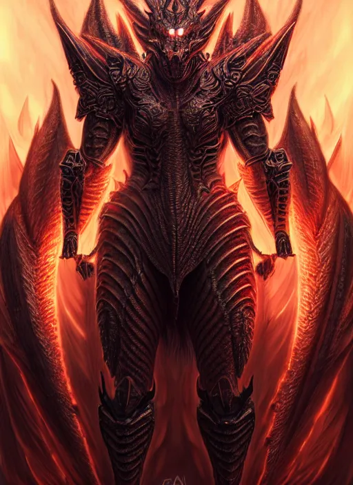 Image similar to muscular and tall ghostly fire humanoid dragon!!!! draconian!! intricate ornate iridescent heavy armor!! character concept art, sharp focus, octane render! unreal engine 5! highly rendered!! trending on artstation!! detailed linework!! illustration by artgerm, wlop, and chie yoshii