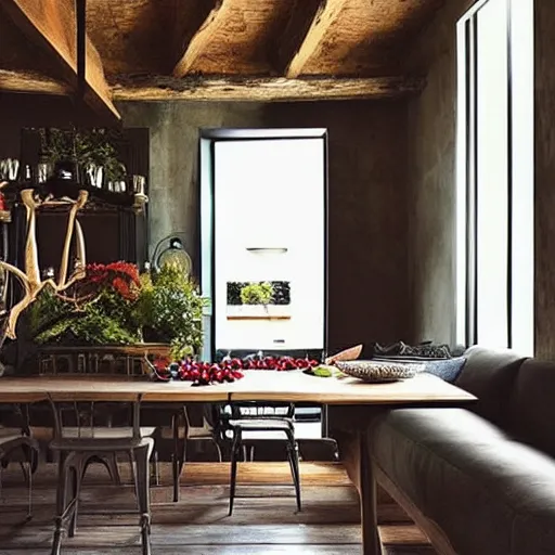 Image similar to “a luxurious meal of berries, modern rustic architecture”