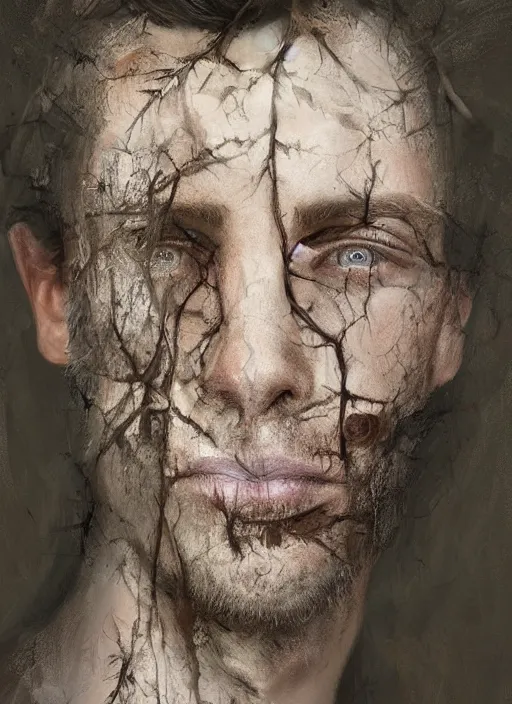 Image similar to a profile portrait of a man with a opening hole into skull showing cobwebs, dust and rats, ( ( ( justin trudeau ) ) ), digital art, highly detailed, by alyssa monks and charlie bowater