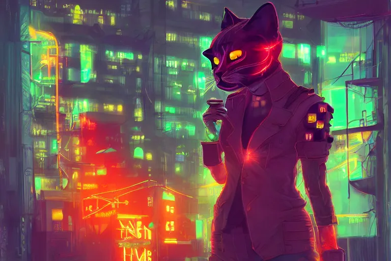 Image similar to cyberpunk ginger cat in the city, neon lighting, digital art, trending on artstation, fanart, by kawacy