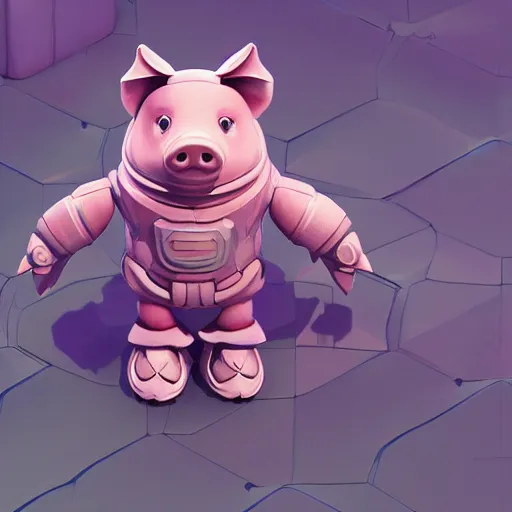 Prompt: Isometric 3D Fantasy Cute and adorable pig space Mecha, Smooth 3D Illustration, soft render, Servando Lupini, Daniil Kudriavtsev, handpaint texture, Blender, 3DCoat H 648