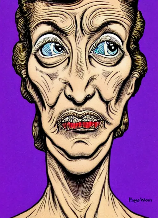 Image similar to portrait of a beautiful woman by basil wolverton and robert crumb