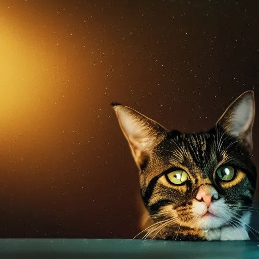 Image similar to lil bub the cat, splash art, movie still, cinematic lighting, dramatic, octane render, long lens, shallow depth of field, bokeh, anamorphic lens flare, 8 k, hyper detailed, 3 5 mm film grain