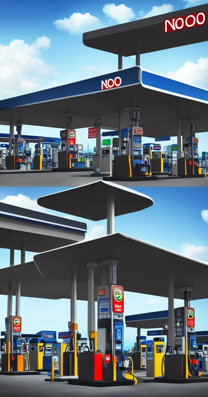 Prompt: realistic photo of no fuel at gas station in future, very sharp focus, very hyper realistic, highly detailed, fantasy art station