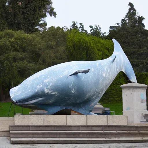 Image similar to huge marble statue of a whale with legs in a public park, hi - res photo