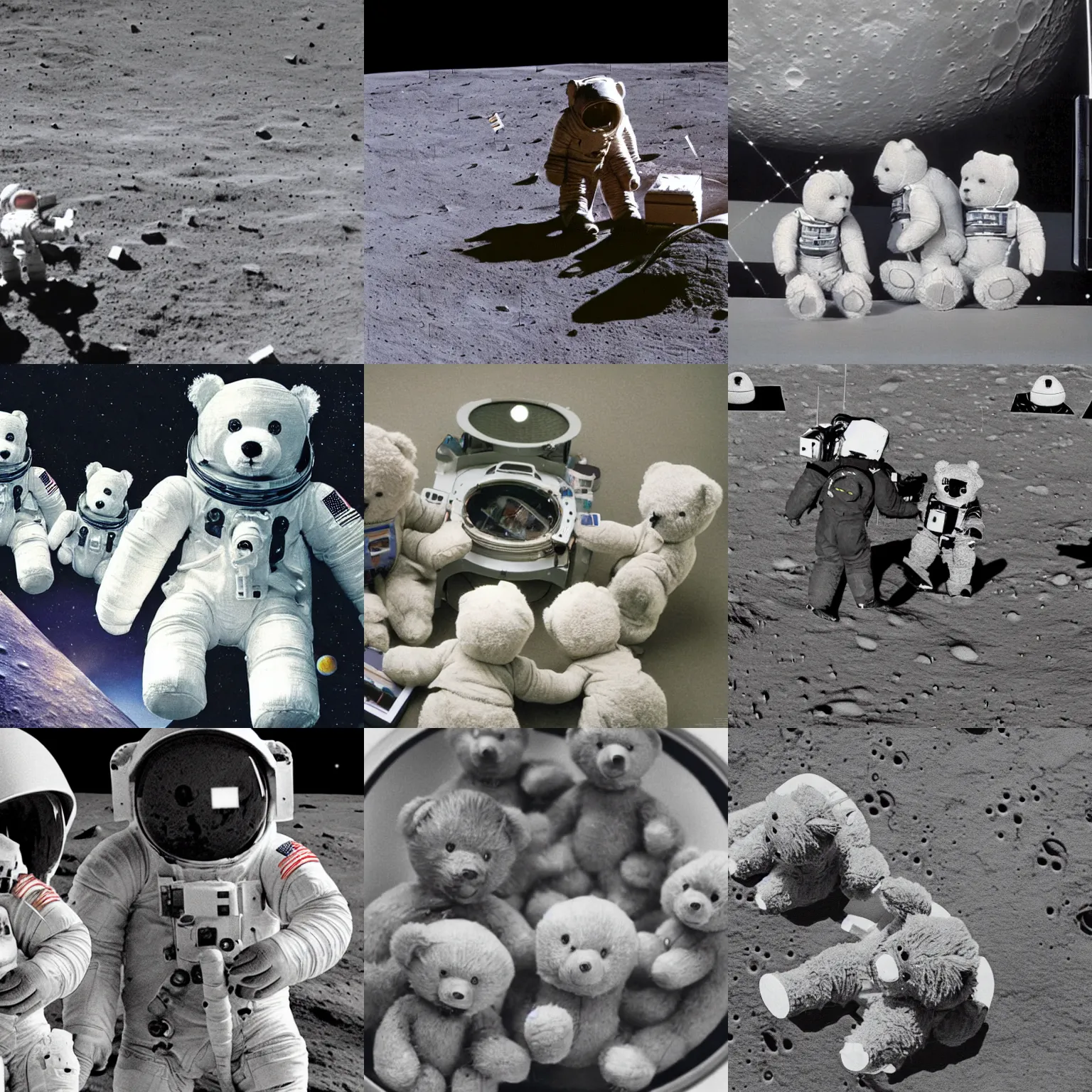 Prompt: a high quality photograph of teddy bears working on new ai research on the moon in the 1 9 9 0 s. detailed and clean