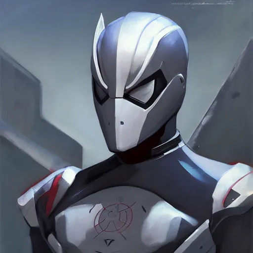 Image similar to greg manchess portrait painting of armored spiderman ultraman grey fox from metal gear cyborg gay japanese - american hybrid as overwatch character, medium shot, asymmetrical, profile picture, organic painting, sunny day, matte painting, bold shapes, hard edges, street art, trending on artstation, by huang guangjian and ail elvgren and sachin teng