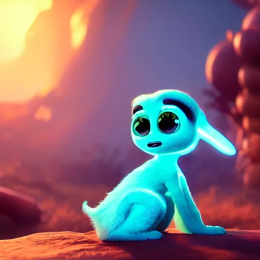 Image similar to adorable glowing creature, trending on artstation, cute, big eyes, matte painting, concept art, pixar, disney, highly detailed, cinematic composition, unreal engine, 3 d rendered in octane