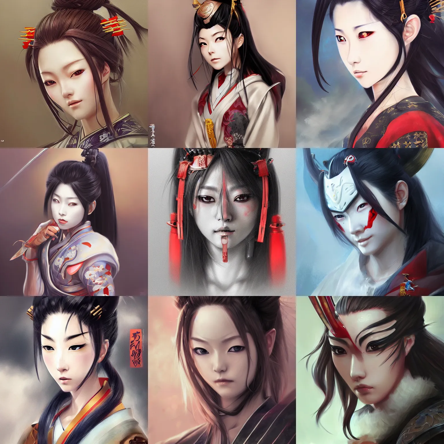 Prompt: A realistic anime portrait of a beautiful samurai woman with a Oni mask wearing samurai armor, digital painting, by Stanley Artgerm Lau, WLOP, and Rossdraws, digtial painting, trending on ArtStation, deviantart