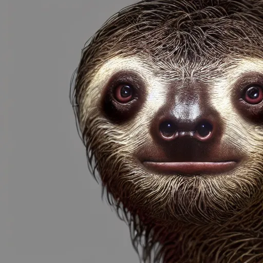 Prompt: Portrait of a sloth with translucent skin, visible muscles and veins and arteries and bones and spines and nerves, beautiful detailed intricate insanely detailed octane render, 8k artistic photography, photorealistic, chiaroscuro, by David Cronenberg, Raphael, Caravaggio