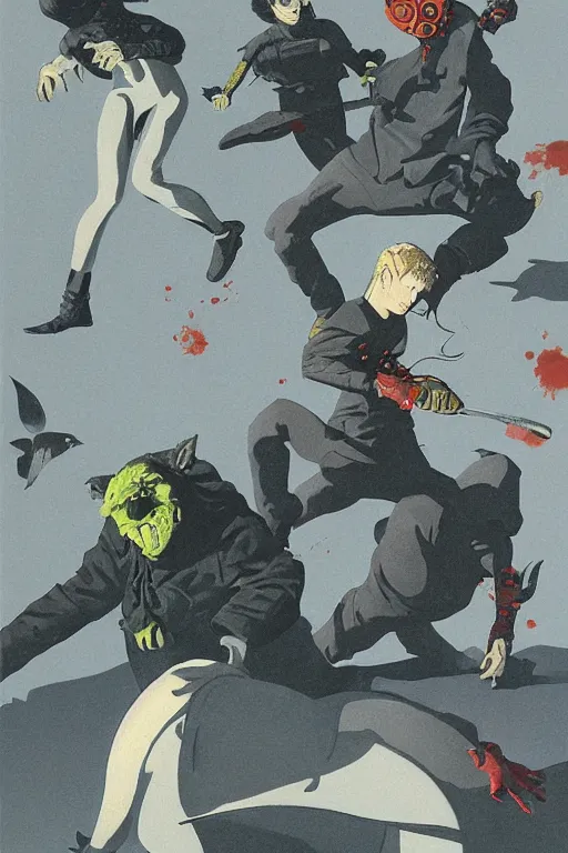 Image similar to scene from dorohedoro by helen lundeberg