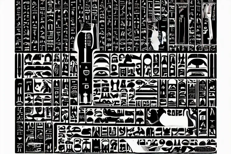 Image similar to a black hieroglyphs on white background, reflections, smooth, sharp focus, concept art, illustration, beautiful, geometric, trending on artstation, cinematic, featured on behance , artwork by WLOP and Tran, Ross