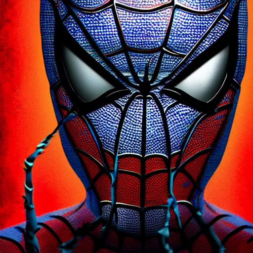 Prompt: a portrait of spiderman as a zombie highly detailed, digital photo, hdri, by christopher bretz and john carpenter, vivid colors, high contrast, 8 k resolution, intricate, photorealistic, smooth, psychedelic color scheme, concept art, award winning, cg society contest winner