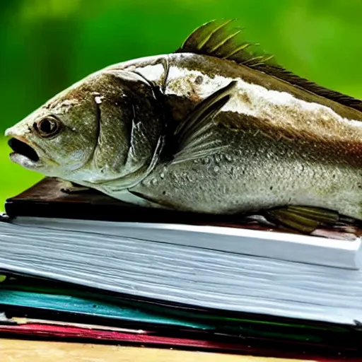 Image similar to a wet fish lying on top of a book