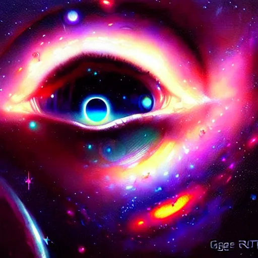 Image similar to trippy psychedelic cosmic eyes in outer space by greg rutkowski - h 8 3 2