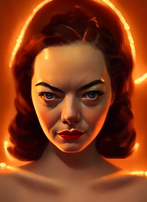 Prompt: portrait of 1 9 5 0 s darna, young emma stone, intricate, elegant, glowing lights, highly detailed, digital painting, artstation, glamor pose, concept art, smooth, sharp focus, illustration, art by wlop, mars ravelo and greg rutkowski