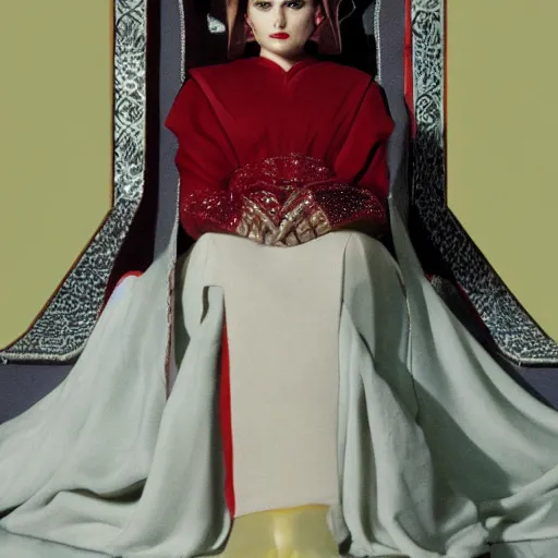 Image similar to queen amidala sitting down on a throne