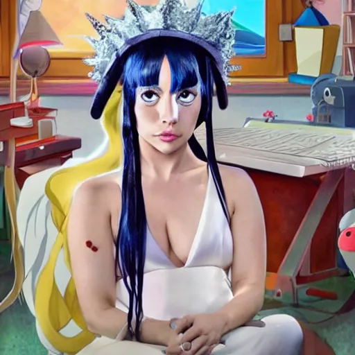 Image similar to lady gaga in a studio ghibli movie, anime character