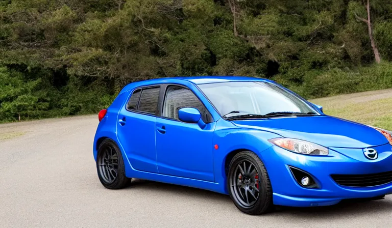 Prompt: really long blue Gen 1 Mazda Mazdaspeed 3 2008