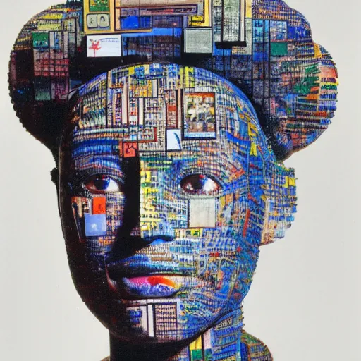 Prompt: A Nubian cyborg, portrait, by Nam June Paik, Man Ray, Richard Avedon