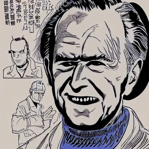 Prompt: George H.W. Bush, by Tsutomu Nihei, 8K, manga
