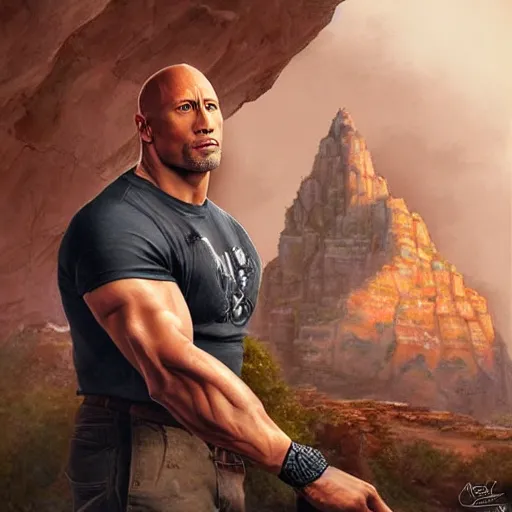 Prompt: masterpiece amazing stunning painting of Dwayne Johnson and kitten by Anton Pieck, Artgerm ; 3d unreal engine, 4k 3d render