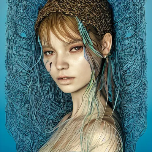 Image similar to the portrait of an unbelievably beautiful woman partially made of onions of all colors, an ultrafine detailed illustration by james jean, final fantasy, intricate linework, bright colors, behance contest winner, vanitas, angular, altermodern, unreal engine 5 highly rendered, global illumination, radiant light, detailed and intricate environment