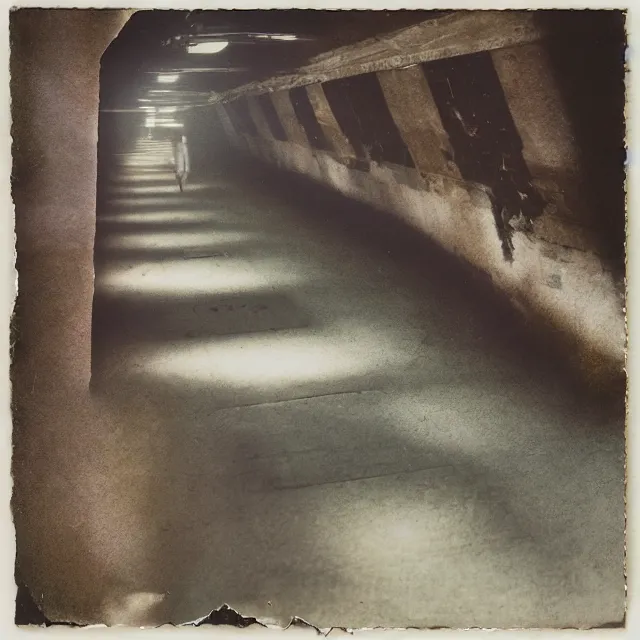 Prompt: underground tunnels, polaroid photograph collage