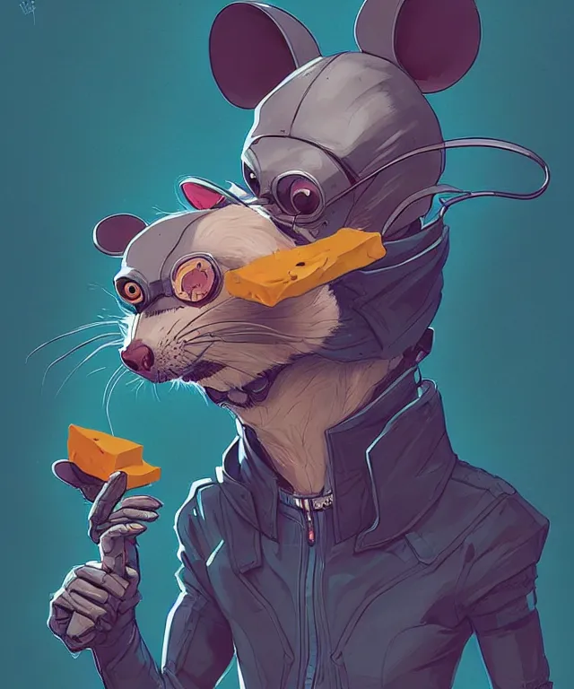 Image similar to a portrait of an anthropomorphic cyberpunk mouse holding a cheese, cyberpunk!, fantasy, elegant, digital painting, artstation, concept art, matte, sharp focus, illustration, art by josan gonzalez