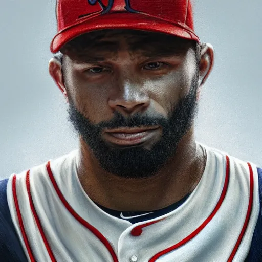 Image similar to portrait painting of boston red sox baseball player, unshaven, strong, ultra realistic, concept art, intricate details, serious, highly detailed, photorealistic, octane render, 8 k, unreal engine. art by artgerm and greg rutkowski and alphonse mucha