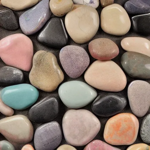 Prompt: beautiful colorful pebble stone ceramic portraying emma stone