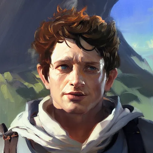 Image similar to greg manchess portrait painting of frodo beutlin as overwatch character, medium shot, asymmetrical, profile picture, organic painting, sunny day, matte painting, bold shapes, hard edges, street art, trending on artstation, by huang guangjian and gil elvgren and sachin teng