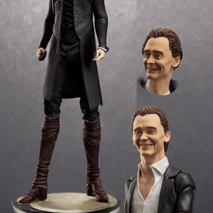 Image similar to tom hiddleston, a goodsmile figure of tom hiddleston, loki, figurine, detailed product photo