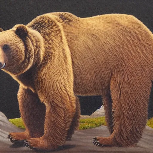 Prompt: grizzly bear painting, standing upright, very detailed, in the style of davinci