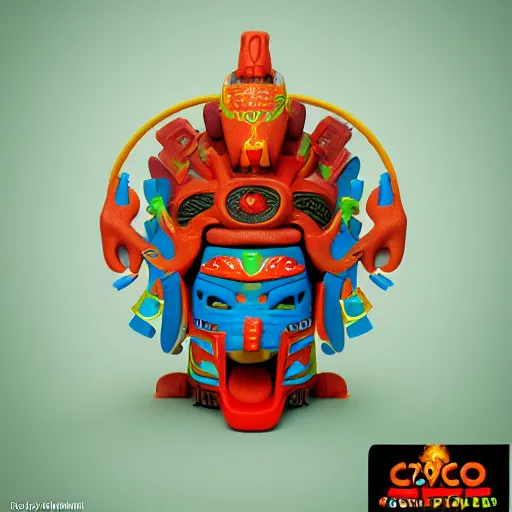 Prompt: closeup 3 d toy aztec gods as funco toy, plastic, sss, octane 4 k render, studio lighting, artstation, cyan photographic backdrop, 8 5 mm, f 2. 8 aperture