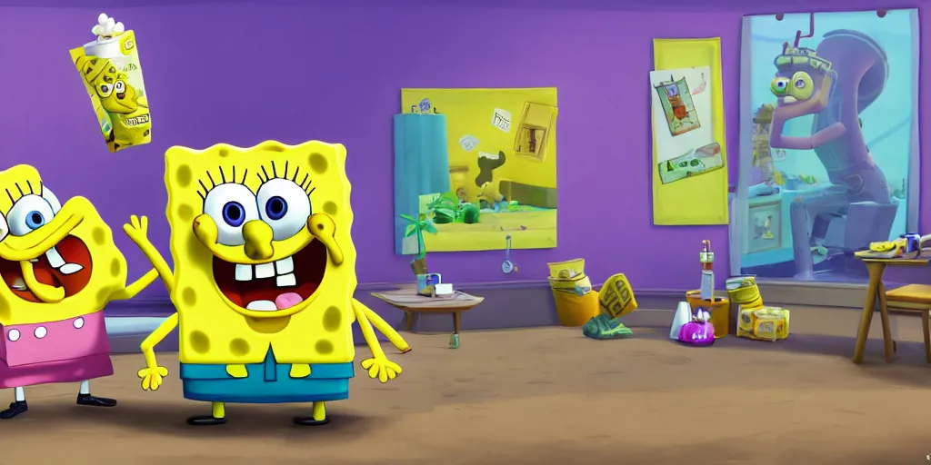 Image similar to SpongeBob stuck in sims 4. Octane render, 4k, 8k, unreal 5, very detailed, hyper realism, trending on artstation.