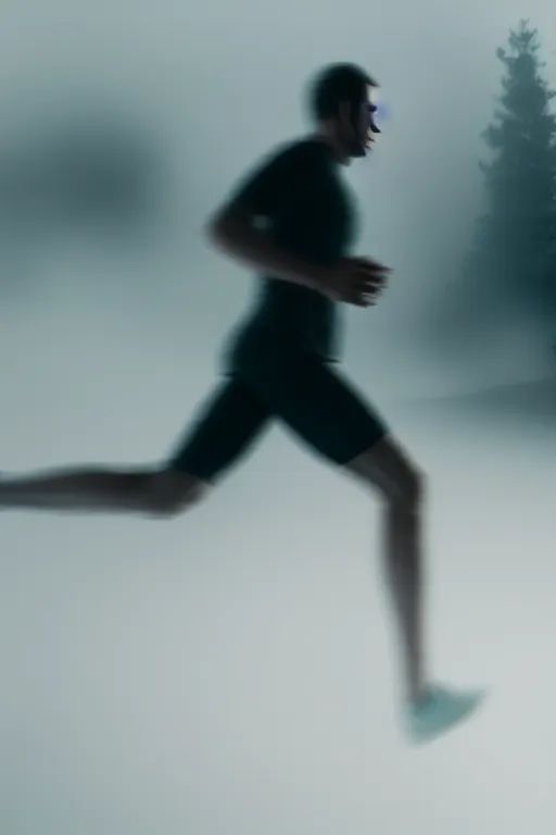 Image similar to photo of a person runing away from attacker cinematic, foggy, ultra realistic