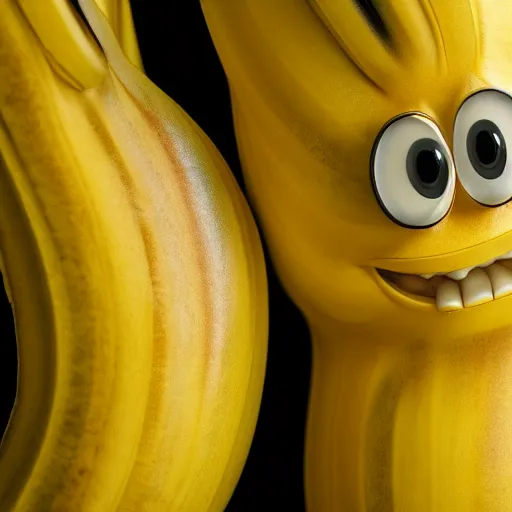 Prompt: friendly banana with a smile, highly detailed, extremely high quality, hd, 4 k, 8 k, professional photographer, 4 0 mp, lifelike, top - rated, award winning, realistic, detailed lighting, detailed shadows, sharp, no blur, edited, corrected, trending