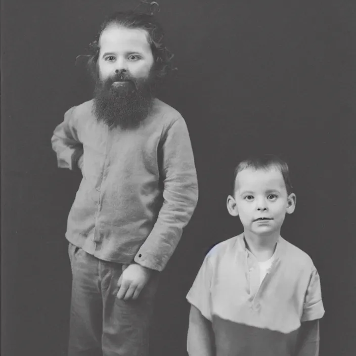 Prompt: studio portrait of bearded 6 - year old child