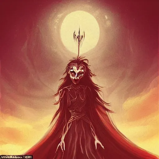Image similar to “a witch that looks similar to the Night King, in the middle of the desert, shapeshifter, horror, D&D art, scifi horror, Stranger Things”