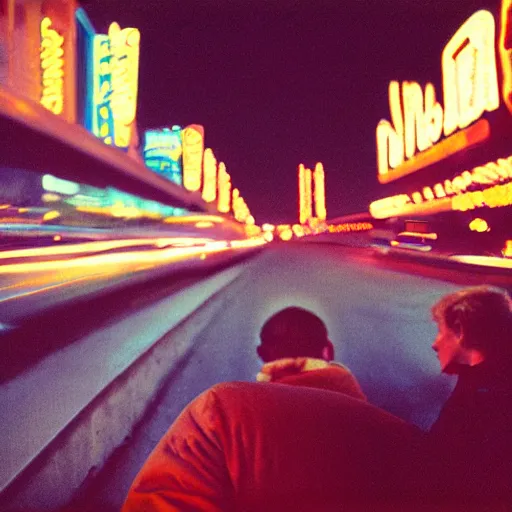 Image similar to Waiting in the car Waiting for the ride in the dark At night the city grows Look at the horizon glow Drinking in the lounge Following the neon signs Waiting for a word Looking at the milky skyline The city is my church It wraps me in its blinding twilight, cinestill 800