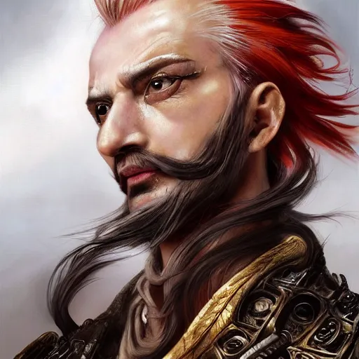 Prompt: portrait, headshot, insanely nice professional hair style, dramatic hair color, digital painting, of a old 17th century, old cyborg merchant, amber jewels, Chinese Three Kingdoms, baroque, ornate clothing, scifi, realistic, hyperdetailed, chiaroscuro, concept art, art by Franz Hals and Jon Foster and Ayami Kojima and Amano and Karol Bak,