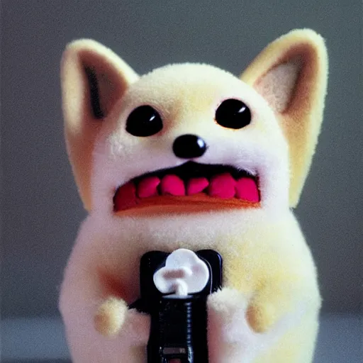 Image similar to an uncanny corgi furby, inspired by junji ito, photographed by david lynch