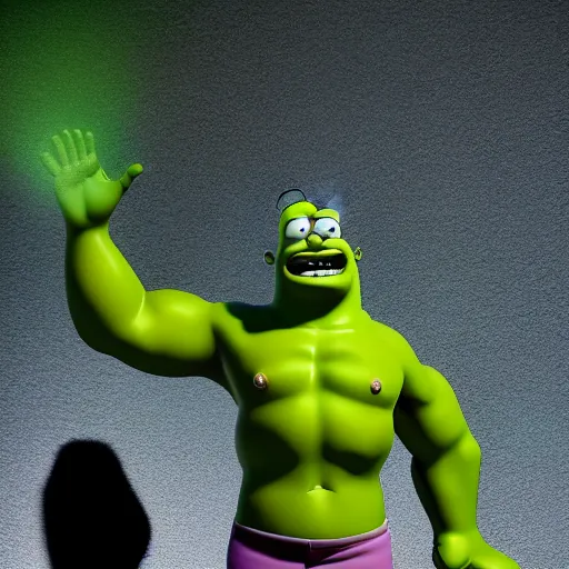 Image similar to spongebob hulk homer shrek scooby doo alien godzilla, highly detailed, extremely high quality, hd, 4 k, 8 k, professional photographer, 4 0 mp, lifelike, top - rated, award winning, cinematic, realistic, detailed lighting, detailed shadows, sharp, no blur, edited, corrected, trending