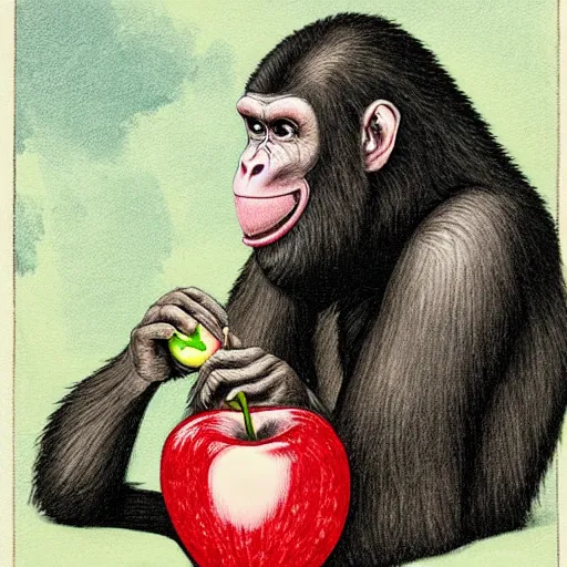 Image similar to an apple being devoured by an ape