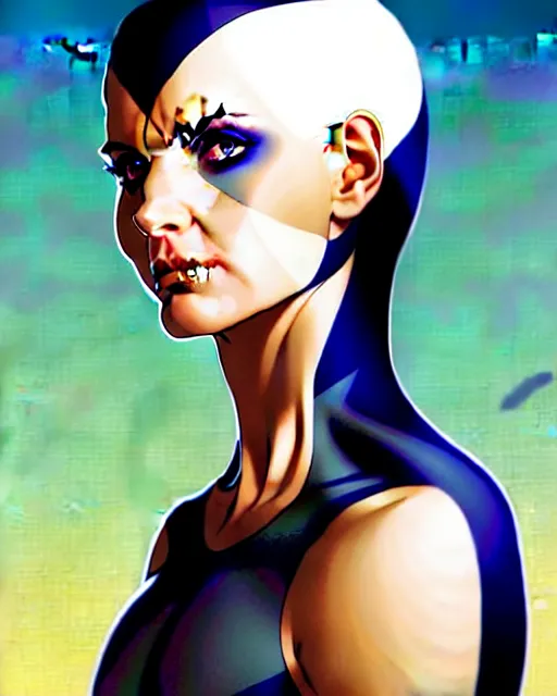 Image similar to artgerm, joshua middleton comic cover art, pretty sarah michelle gellar superhero, very pale white skin, asymmetrical black oval spot covering left eye only, no spot right eye white around right eye