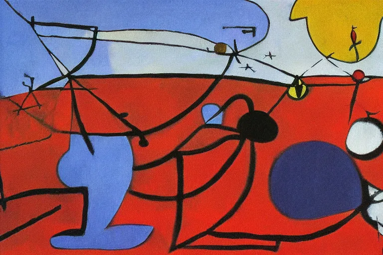 Image similar to a 3 d render of the painting'the tilled field by joan miro'