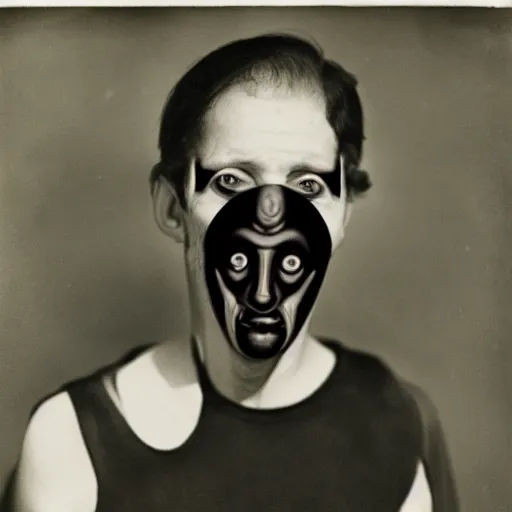 Image similar to photo of ugly brutal animal face mask muscular cultist by Diane Arbus and Louis Daguerre